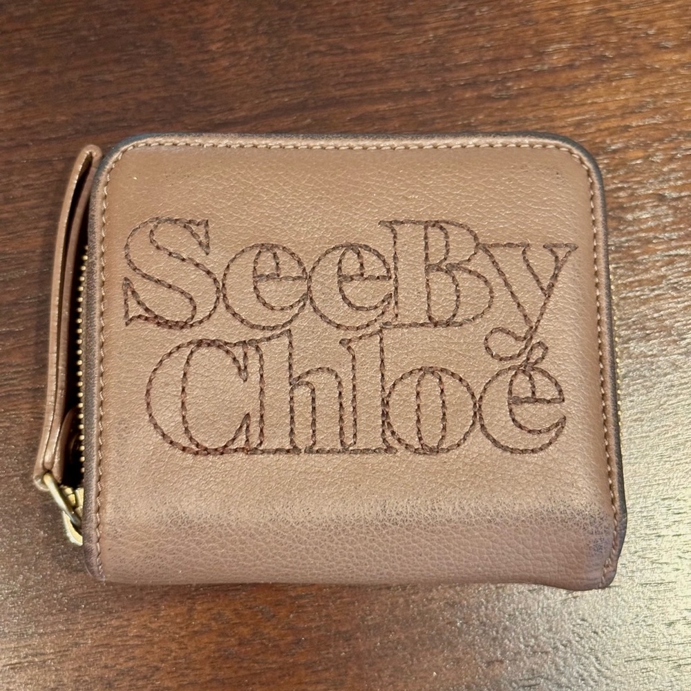 See By Chloé Embroidered Leather Zip Wallet - Brown